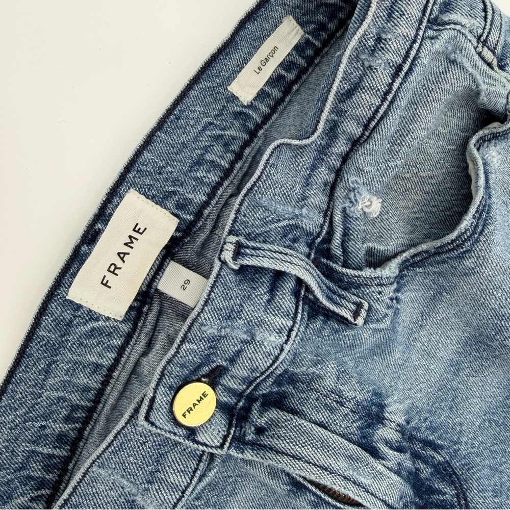 Frame Le Garcon Distressed Jeans Beldon Rips Mid Rise Straight Fit - Picture 3 of 6